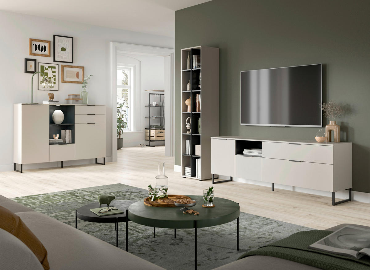 Wohnwand Noida Kaschmirgrau Nachbildung schwarz B/H/T: ca. 245x192x41 cm Noida - schwarz (245,00/192,00/41,00cm) - xonox.home