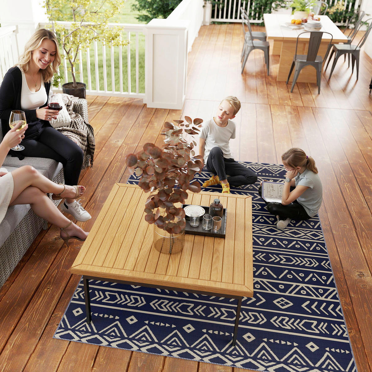 Outsunny Outdoor-Teppich blau B/H/L: ca. 274x1x182 cm Outdoorteppich - blau/weiß (182,00/274,00/1,00cm) - Outsunny