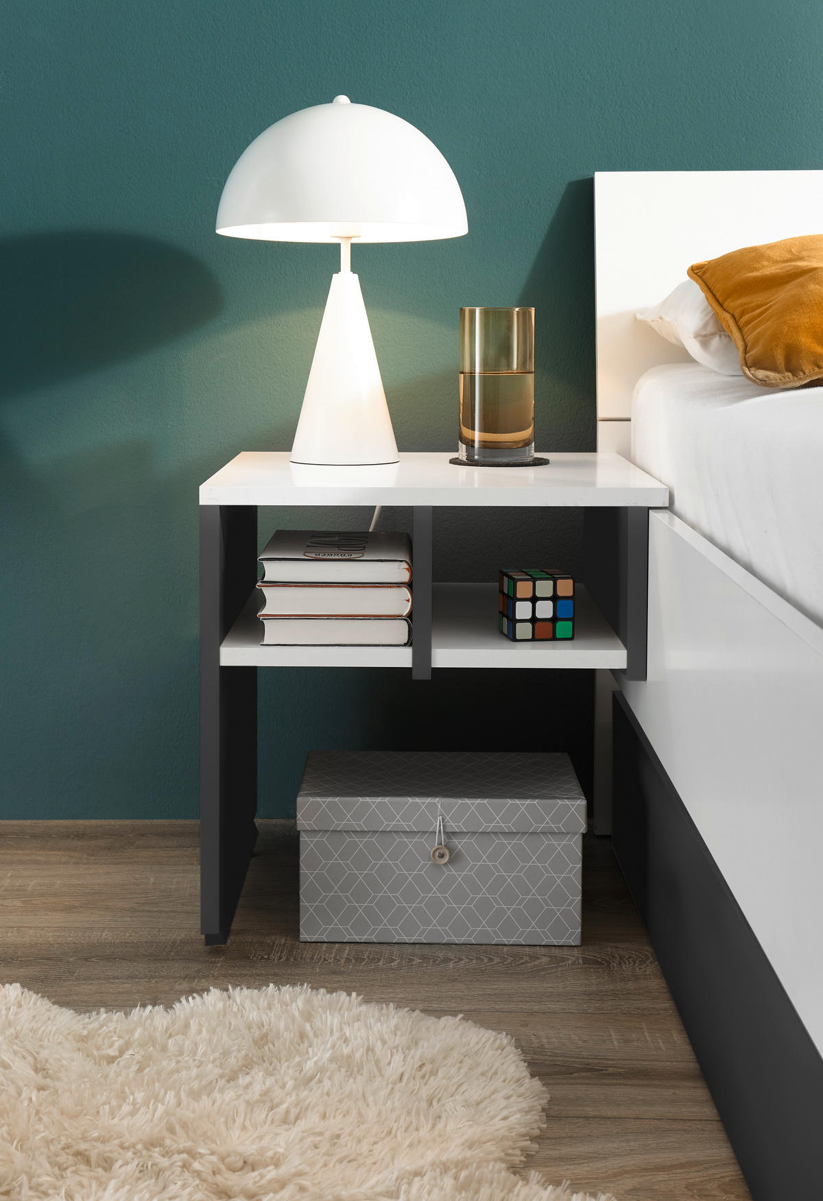 Nachtkonsole Alex weiß Graphit B/H/T: ca. 40x43x40 cm Alex - weiß/Graphit (40,00/43,00/40,00cm)