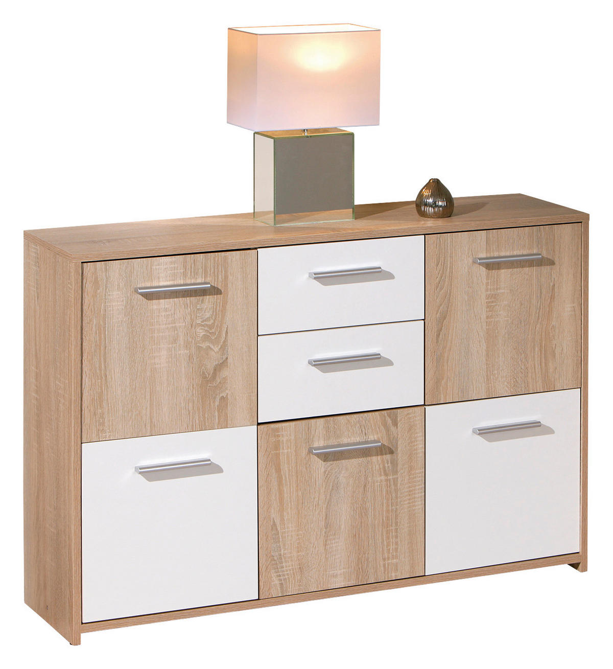 Kommode Elvezia Eiche Sonoma Nachbildung weiß B/H/T: ca. 115x77x30 cm Elvezia - Eiche/weiß (115,00/77,00/30,00cm) - Inter Link