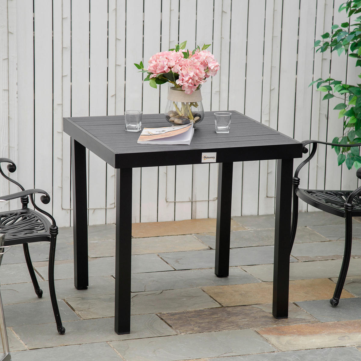 Outsunny Gartentisch schwarz Aluminium B/H/L: ca. 80x74x80 cm Gartentisch - schwarz (80,00/80,00/74,00cm) - Outsunny