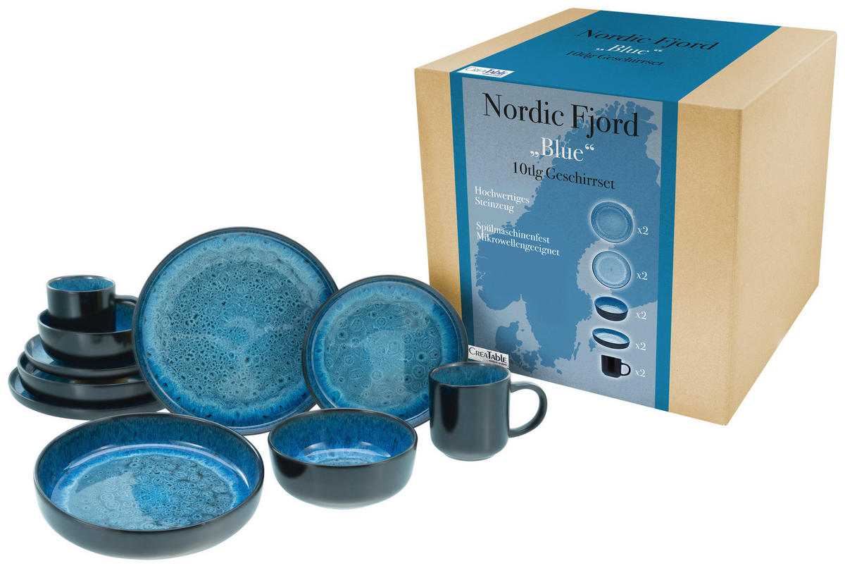 CreaTable Kombiservice Nordic Fjord blau Steinzeug 10 tlg. Nordic Fjord - blau - CreaTable