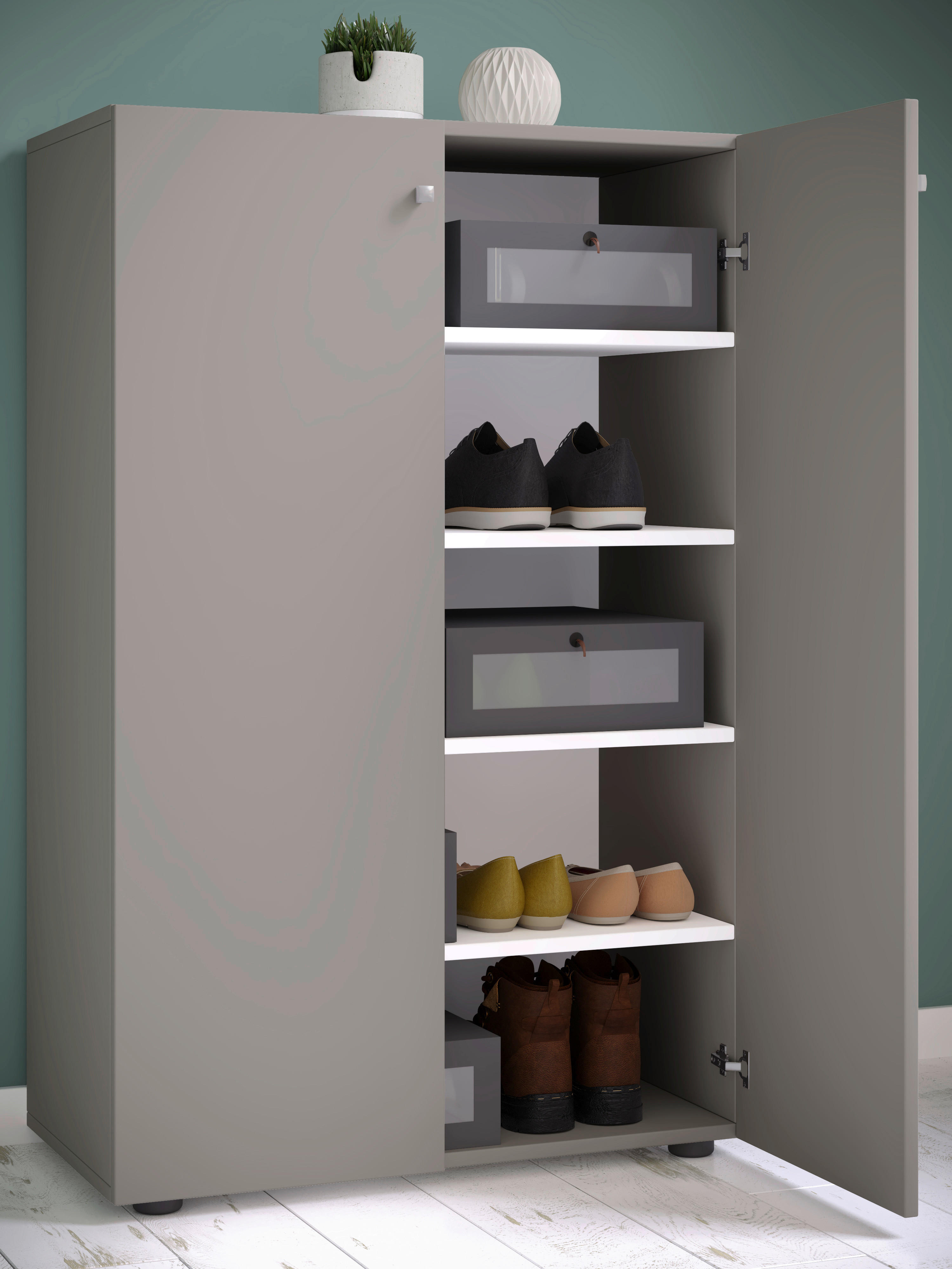 Schuhschrank Lona grau weiß B/H/T: ca. 70x110x39 cm Lona - weiß/grau (70,00/110,00/39,00cm) - VCM Möbel