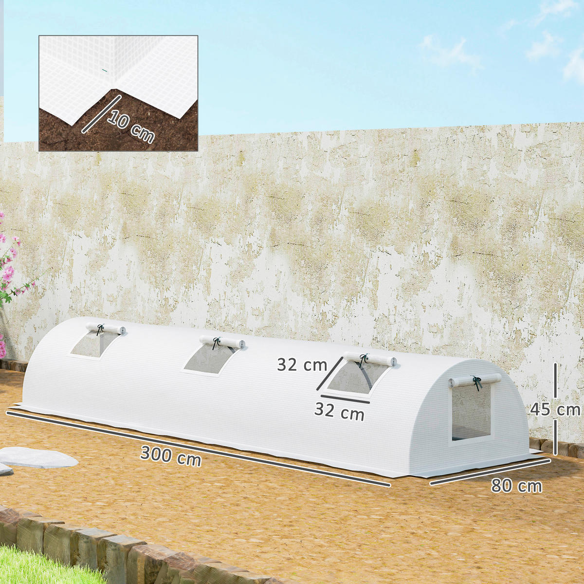 Outsunny Gewächshaus B/H/L: ca. 80x45x300 cm Gewächshaus - weiß (300,00/80,00/45,00cm) - Outsunny