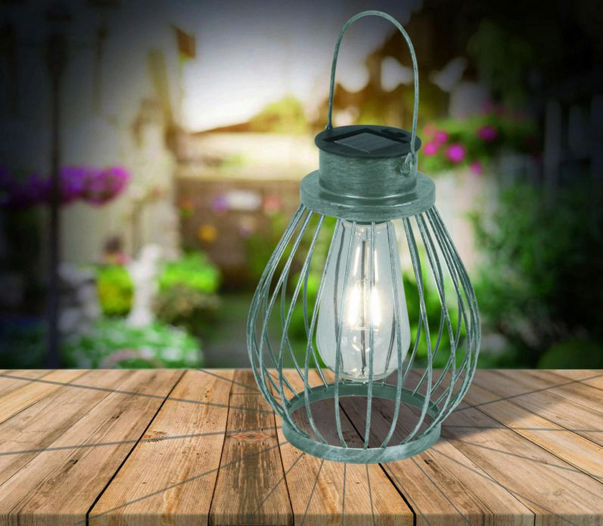LED Deko-Solarleuchte NV5249859 silber Eisen Glas B/H/T: ca. 16x22x16 cm LED Deko-Solarleuchte - silber (16,00/22,00/16,00cm) - Näve Leuchten