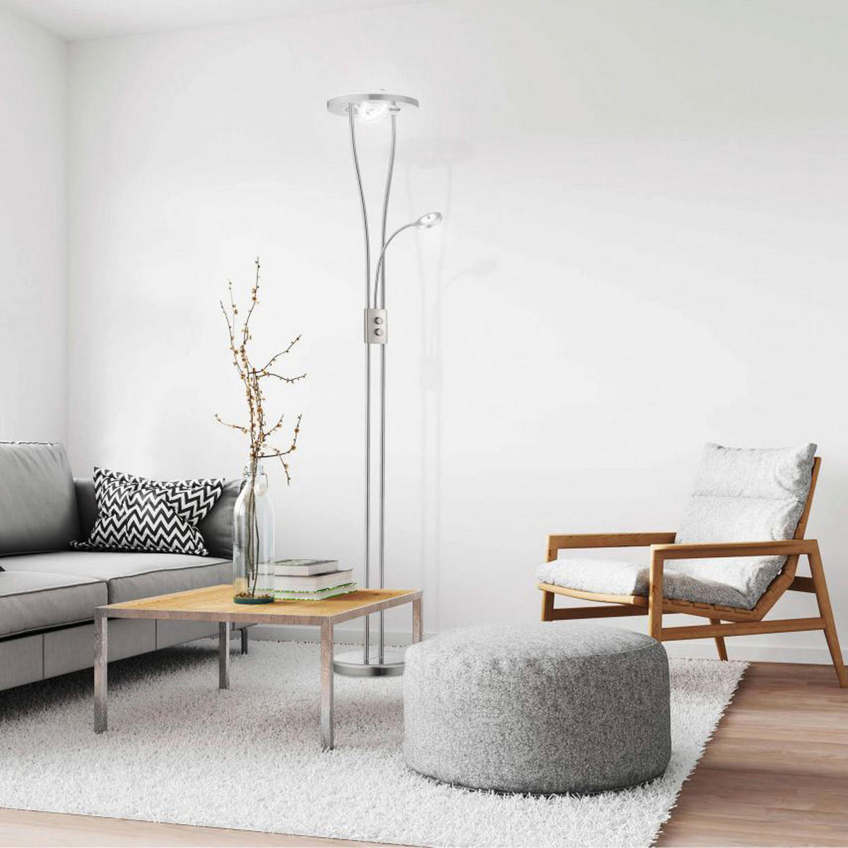 Just Light Deckenfluter 11778-55 silberweiß Metall Kunststoff H/D: ca. 188x29 cm 2 Brennstellen LED-Deckenfluter_mit_Lesearm_Helia - silberweiß (29,00/188,00cm) - Just Light