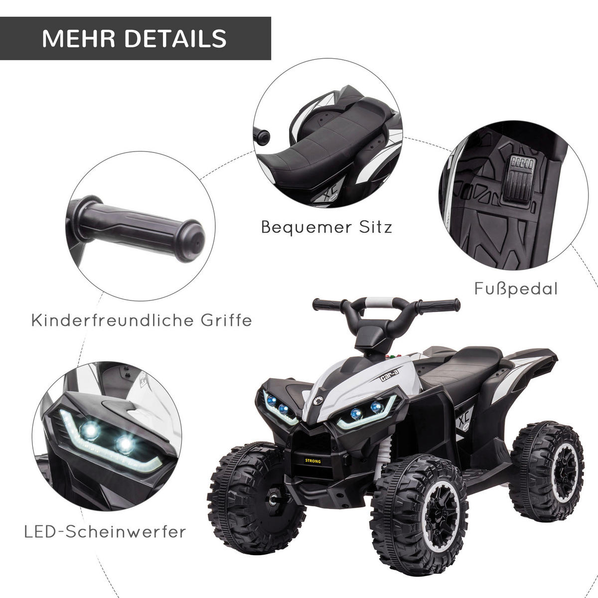 HOMCOM Kinderauto schwarz B/H/L: ca. 53x83x55,5 cm Elektro-Quad - weiß/schwarz (55,50/53,00/83,00cm) - HOMCOM
