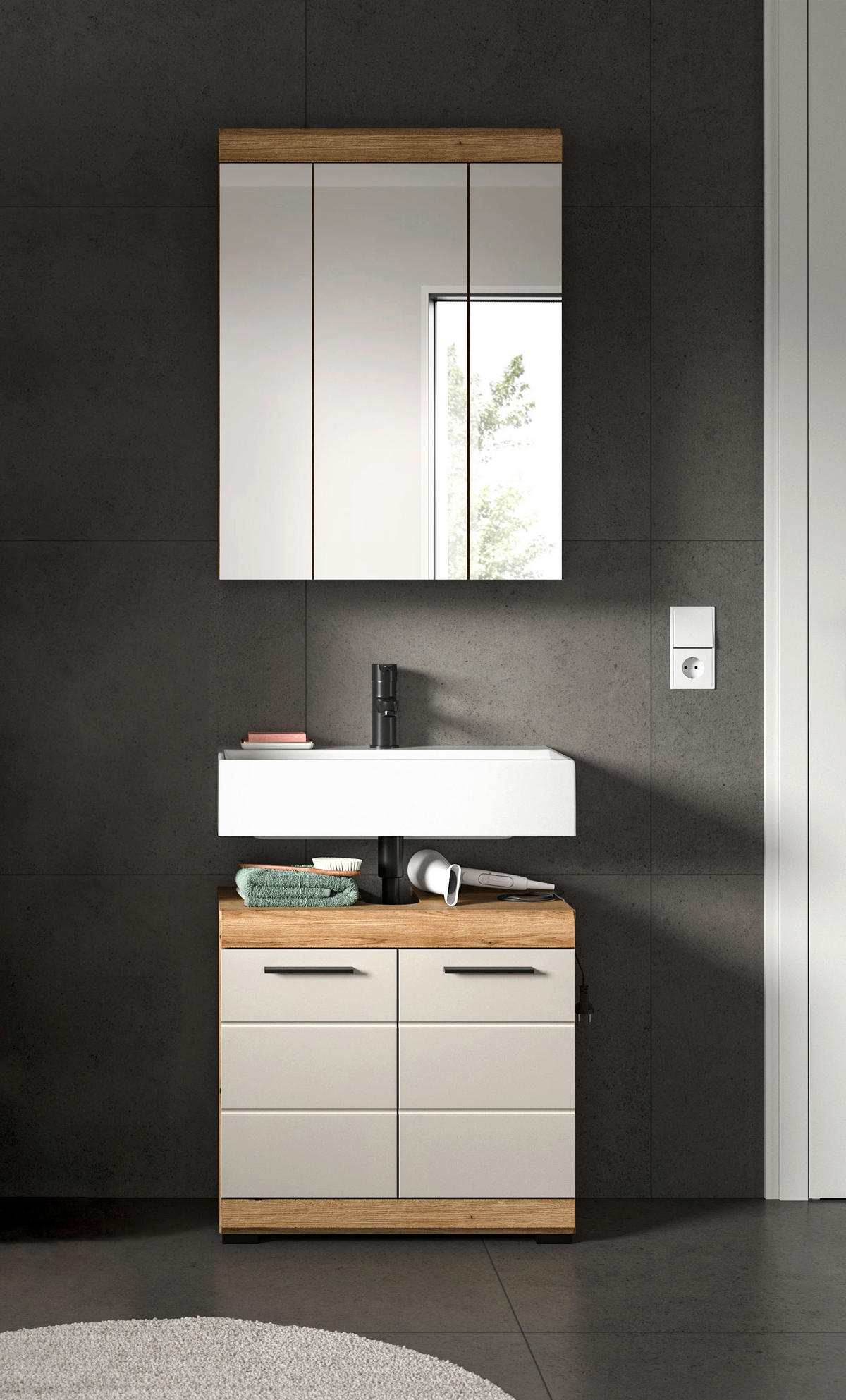 Badezimmer-Set Scout Evoke Oak Nachbildung Kaschmirgrau Nachbildung B/H/T: ca. 60x191x34 cm Scout - Kaschmirgrau (60,00/191,00/34,00cm) - xonox.home