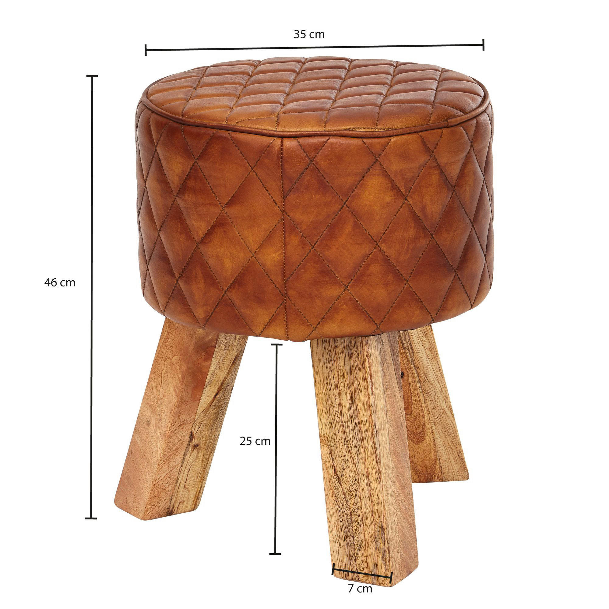 Wohnling Sitzhocker braun natur Leder Echtholz B/H/T: ca. 35x46x35 cm Sitzhocker - braun/natur (35,00/46,00/35,00cm) - Wohnling