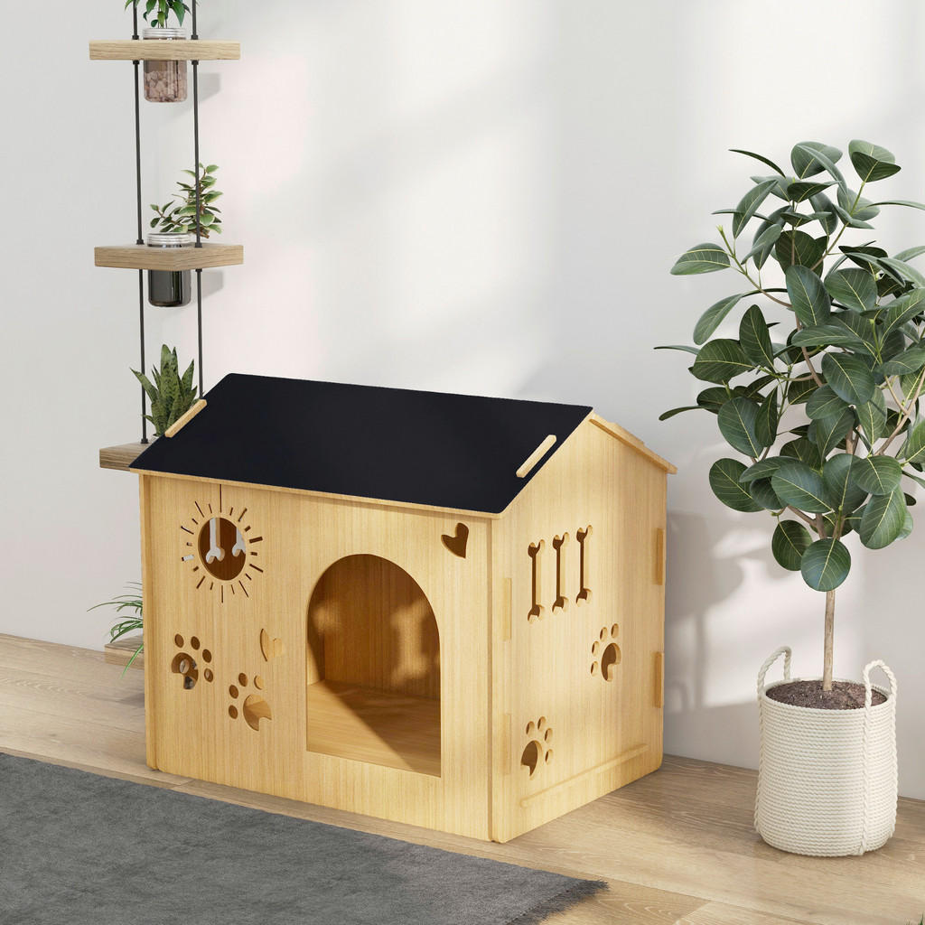 Thumbnail - PawHut Hundehütte Eiche MDF B/H/L: ca. 50x58,5x69 cm