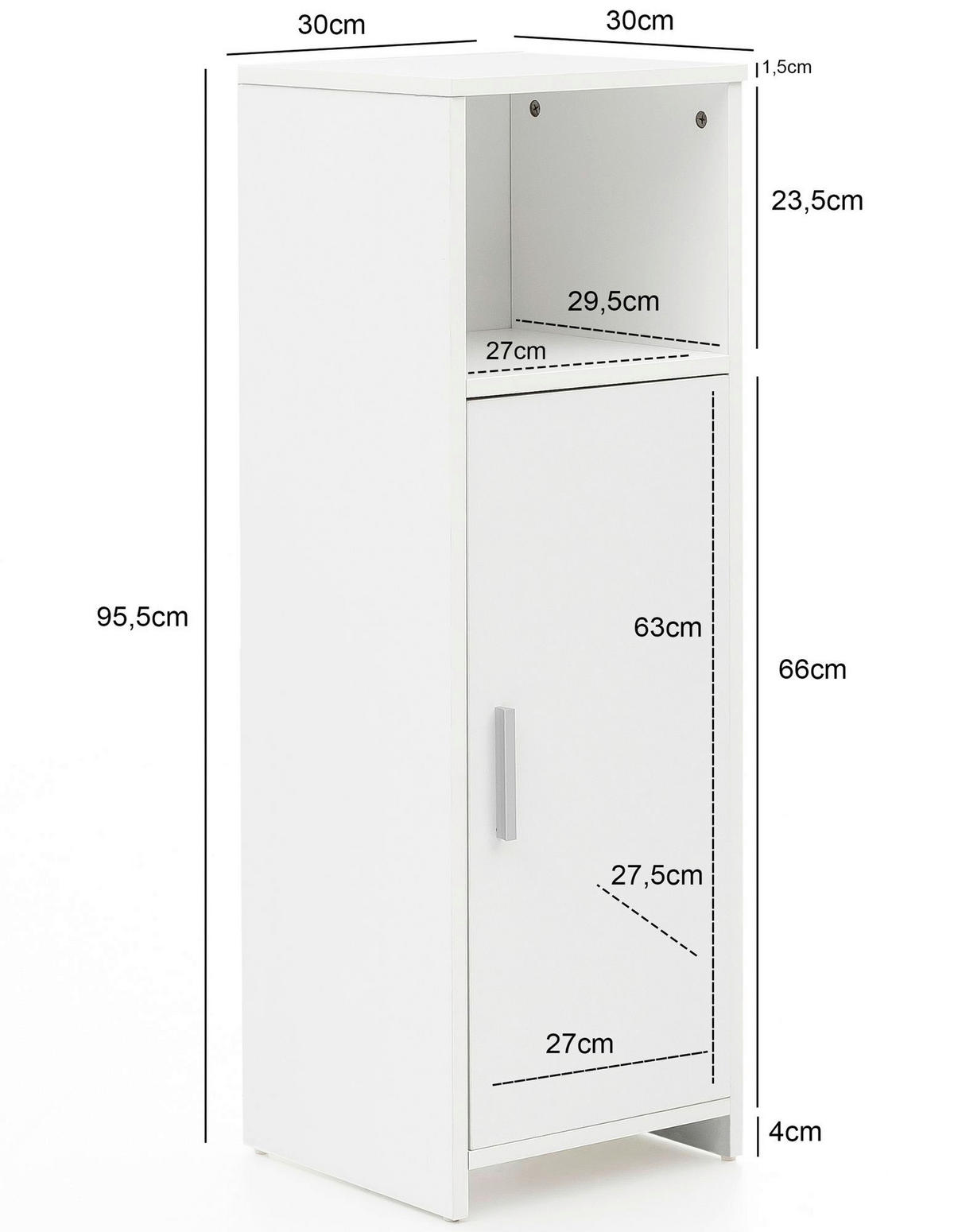 Badkommode weiß B/H/T: ca. 30x96x30 cm Badschrank - weiß (30,00/96,00/30,00cm) - Wohnling