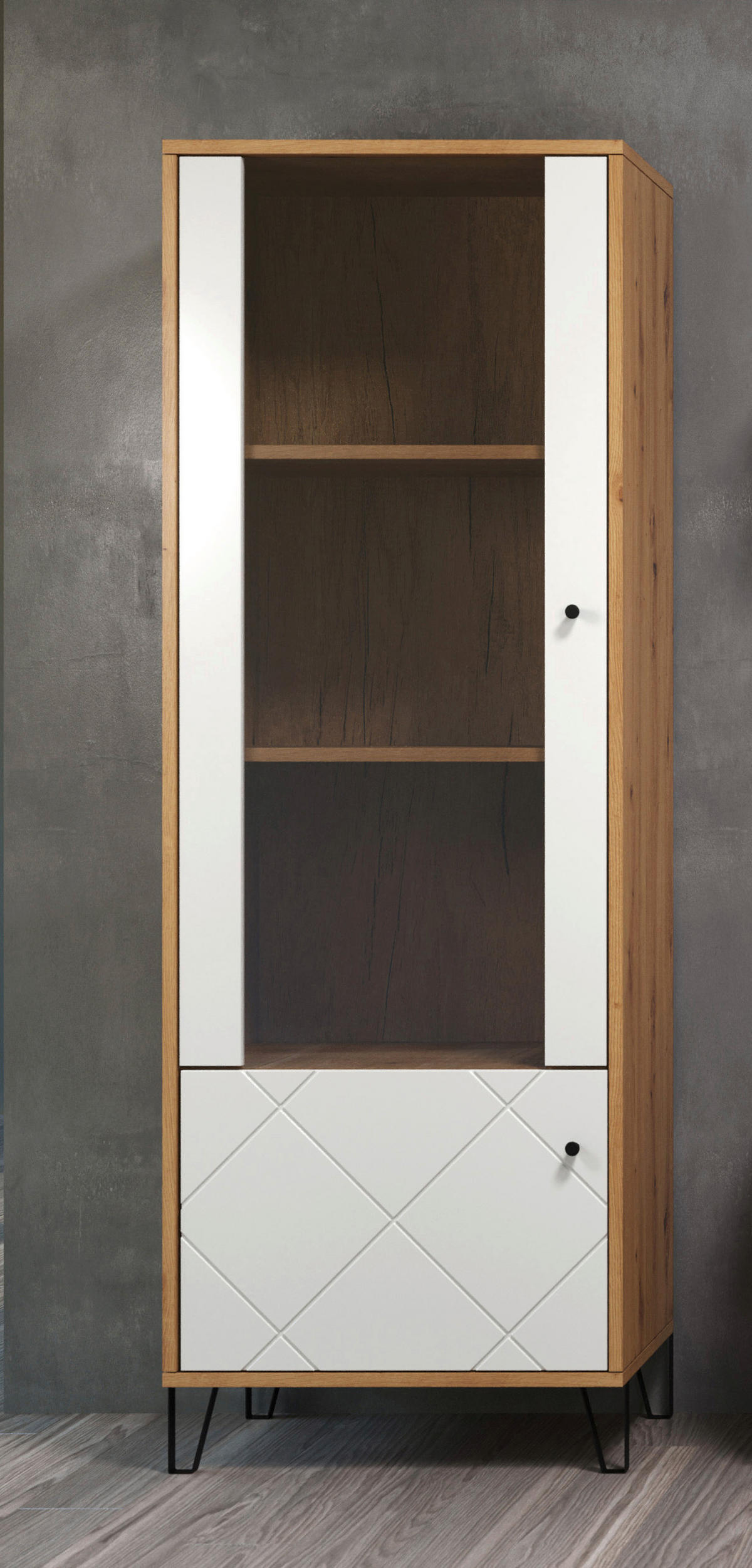 Vitrine Touch weiß matt Eiche Artisan Nachbildung B/H/T: ca. 63x172x40 cm Touch - Eiche/weiß (63,00/172,00/40,00cm) - Trendteam