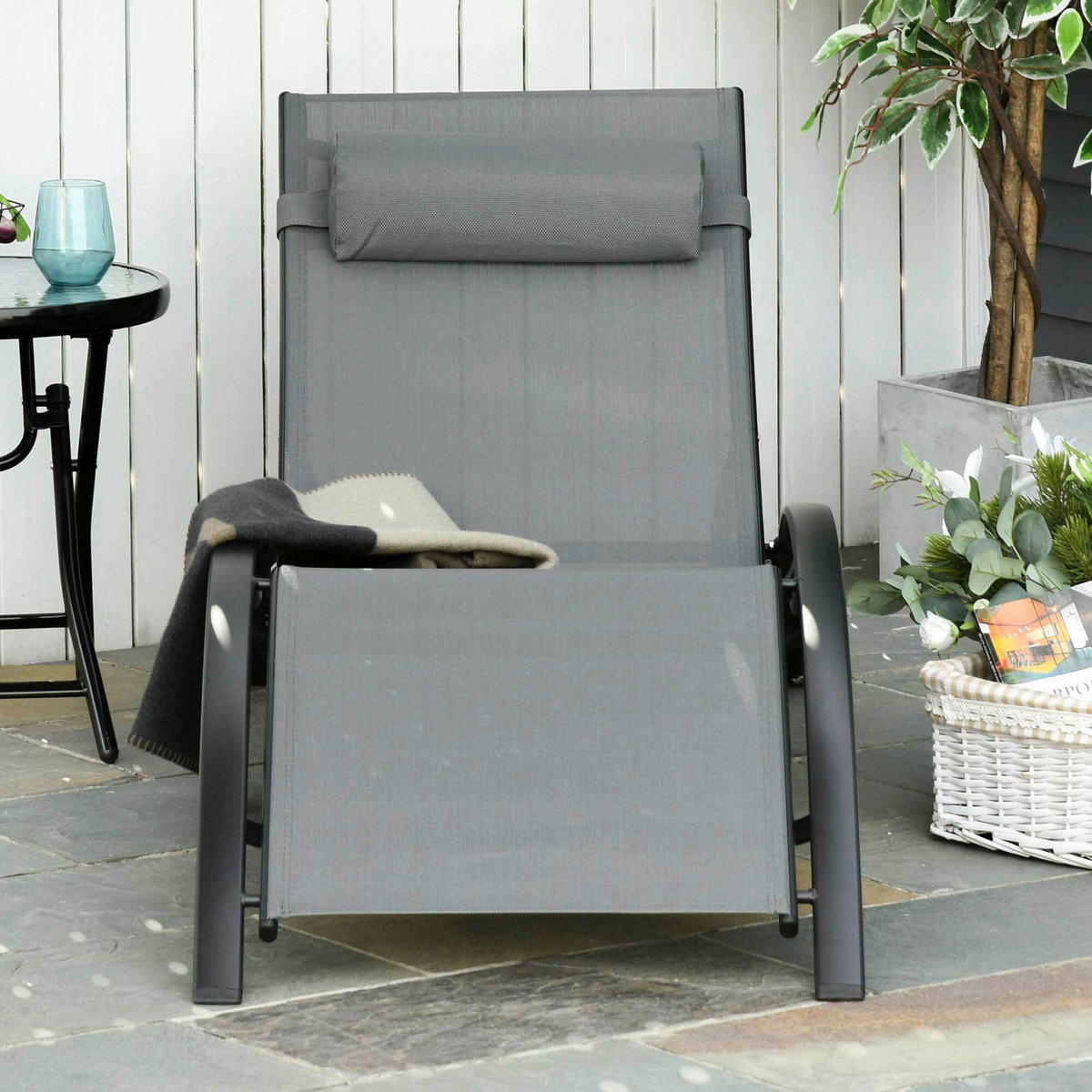 Outsunny Gartenliege grau Aluminium B/H/L: ca. 64x82x171 cm Gartenliege - grau (171,00/64,00/82,00cm) - Outsunny