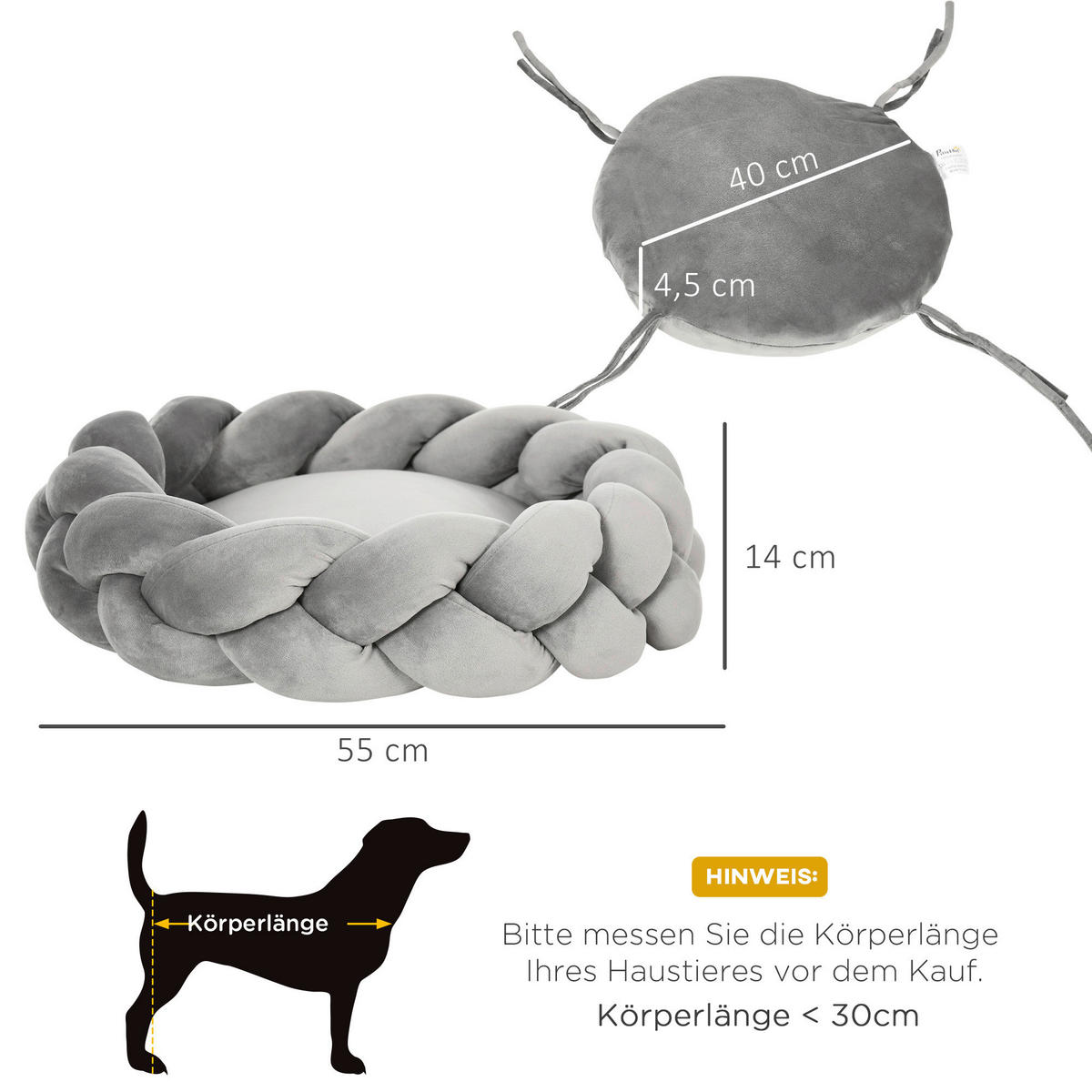 PawHut Haustierbett grau Baumwolle B/H/L: ca. 55x14x55 cm Haustierbett - grau (55,00/55,00/14,00cm) - PawHut