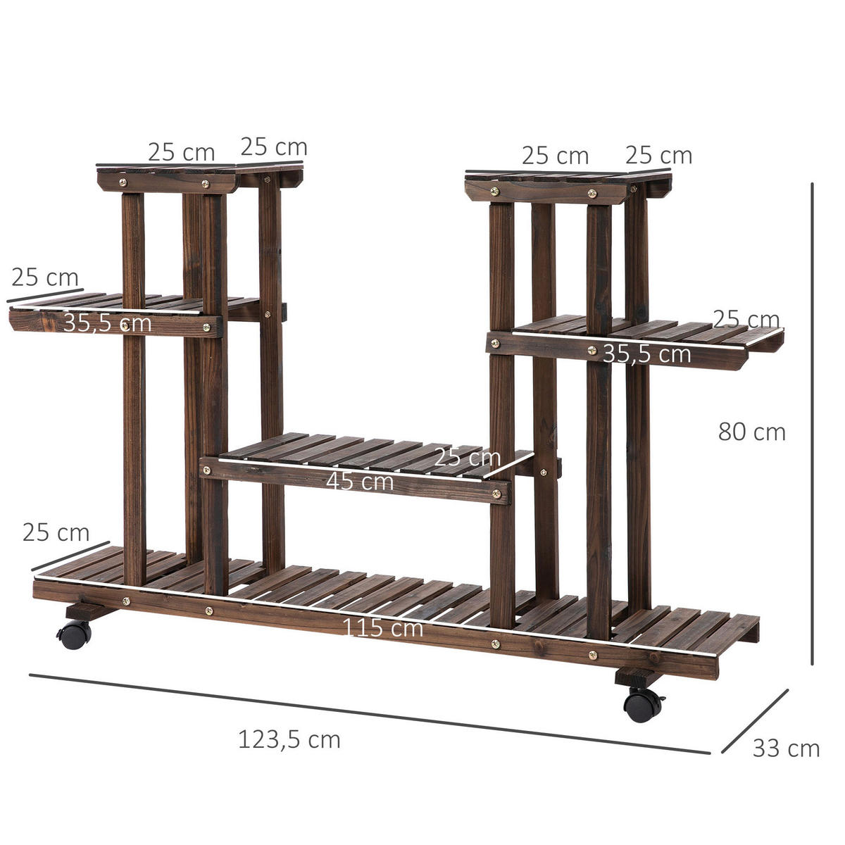 Outsunny Pflanzenregal braun B/H/L: ca. 33x80x123,5 cm Pflanzenregal 845-465 - braun (123,50/33,00/80,00cm) - Outsunny