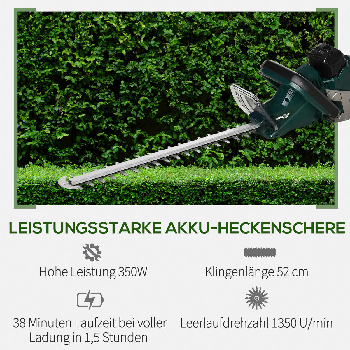 DURHAND Elektro Heckenschere ca. 220 V Elektro Heckenschere 845-742V90GN - schwarz/grün (110,00/20,00/20,00cm) - DURHAND