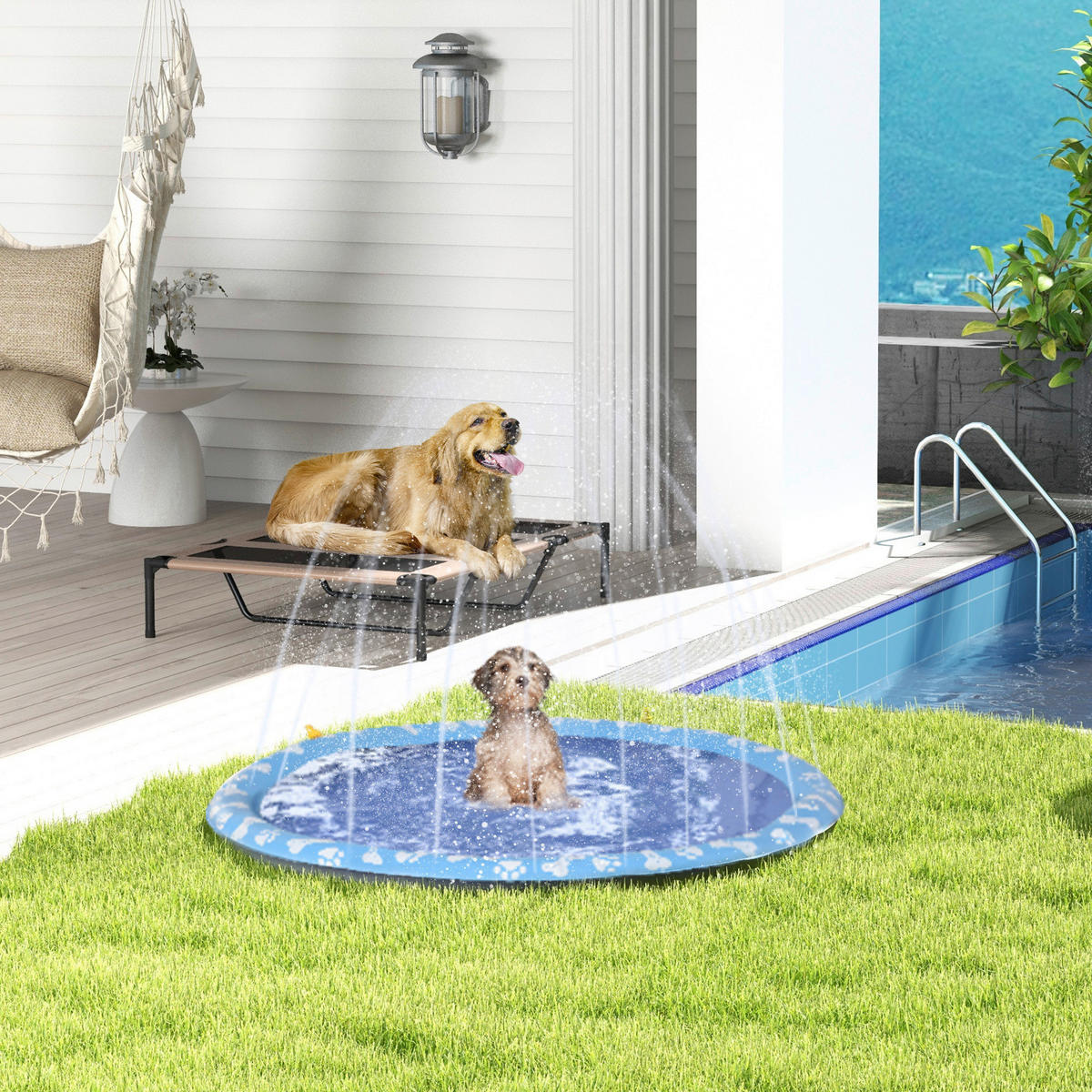 PawHut Hunde-Planschbecken blau Kunststoff B/H/L: ca. 150x1x150 cm Hunde-Planschbecken - blau (150,00/150,00/1,00cm) - PawHut