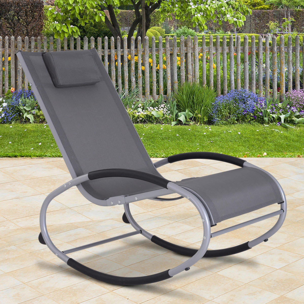 Outsunny Schaukelstuhl grau Aluminium B/H/L: ca. 61x88x120 cm Schaukelstuhl - grau (120,00/61,00/88,00cm) - Outsunny