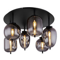 GLOBO Deckenleuchte BLACKY 15345-6D mattschwarz Metall Rauchglas H/D: ca. 38x65 cm E14 6 Brennstellen Blacky - mattschwarz (65,00/38,00cm) - GLOBO
