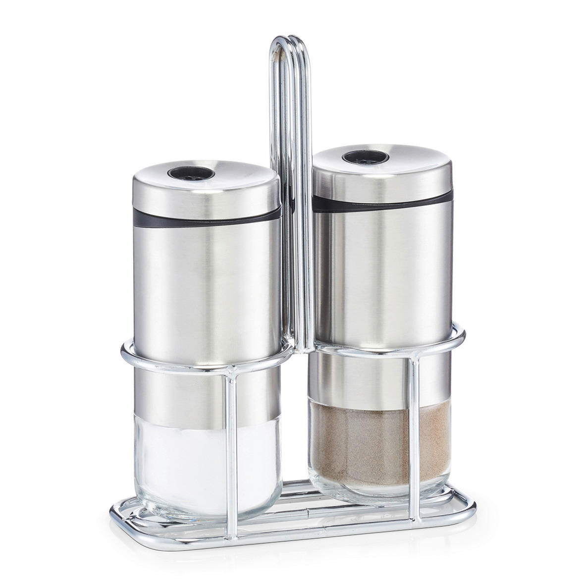 Zeller Salz-/Pfefferstreuer-Set silber Glas B/H/L: ca. 6,6x15,7x12,7 cm Salz-/Pfefferstreuer-Set_3-tlg. - silber (12,70/6,60/15,70cm) - Zeller