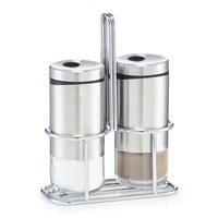 Zeller Salz-/Pfefferstreuer-Set silber Glas B/H/L: ca. 6,6x15,7x12,7 cm Salz-/Pfefferstreuer-Set_3-tlg. - silber (12,70/6,60/15,70cm) - Zeller