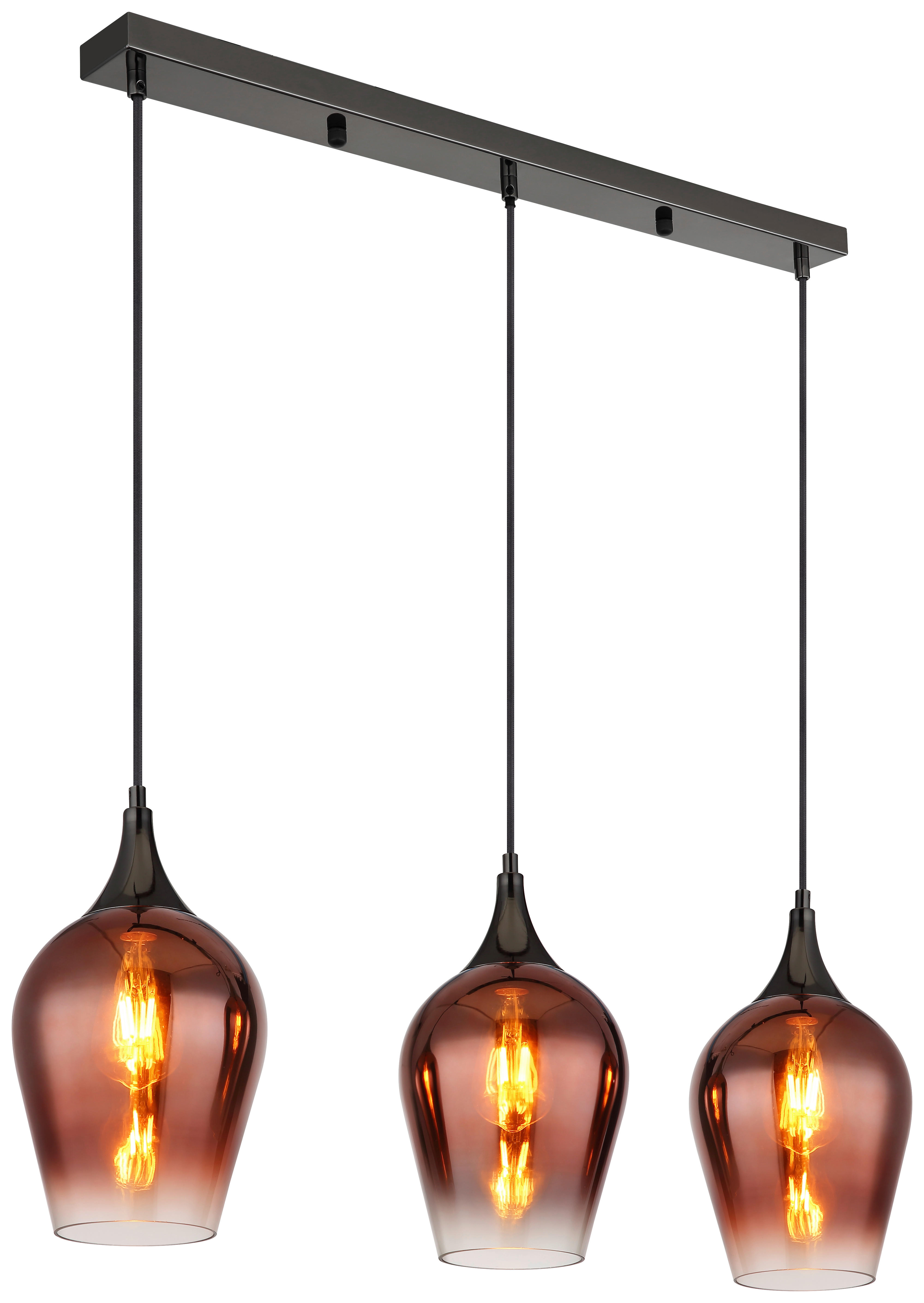 GLOBO Pendelleuchte rot Chrom schwarz Metall Glas B/H/T: ca. 18x120x83 cm E27 3 Brennstellen LAVUS - rot/schwarz (18,00/120,00/83,00cm) - GLOBO