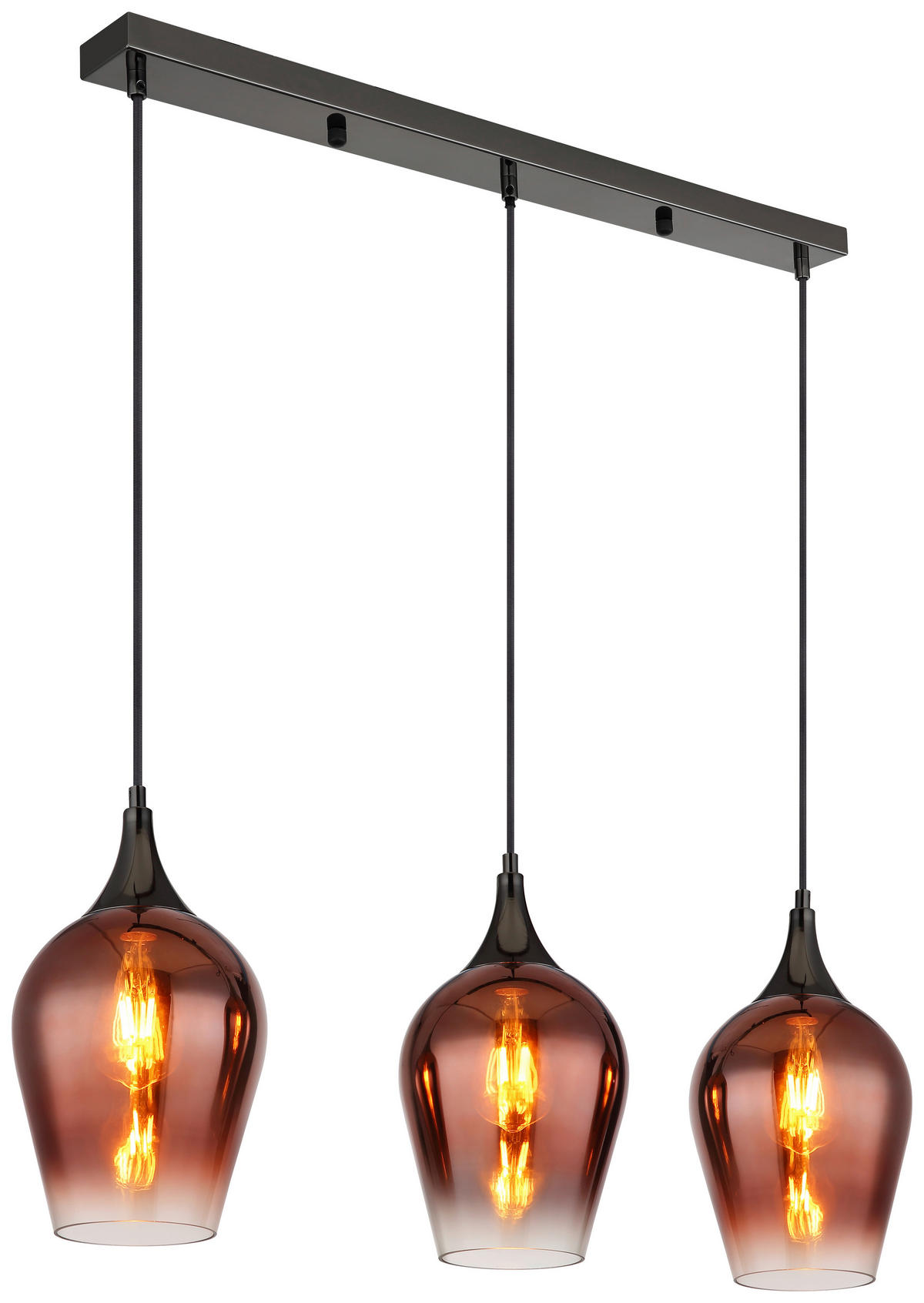 GLOBO Pendelleuchte rot Chrom schwarz Metall Glas B/H/T: ca. 18x120x83 cm E27 3 Brennstellen LAVUS - rot/schwarz (18,00/120,00/83,00cm) - GLOBO