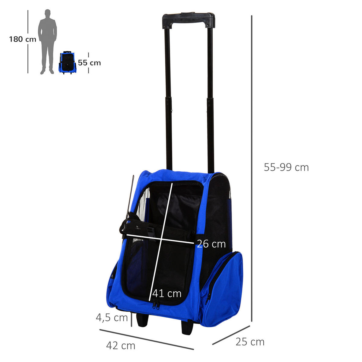 PawHut Hunde-Zubehör schwarz Edelstahl B/H/L: ca. 25x42x55 cm Tragetasche - blau/schwarz (55,00/25,00/42,00cm) - PawHut