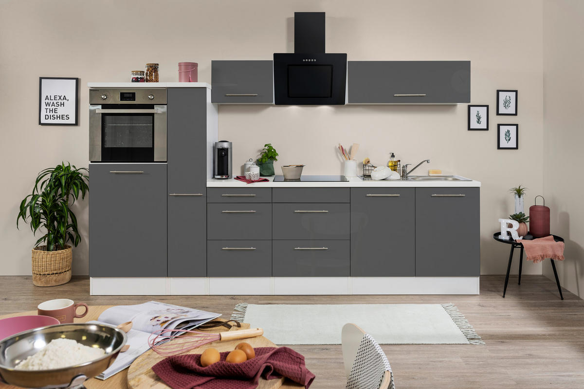 Respekta Küchenblock Amanda grau Hochglanz B/H/T: ca. 300x200x60 cm Amanda - weiß/Edelstahloptik (300,00/200,00/60,00cm) - Respekta