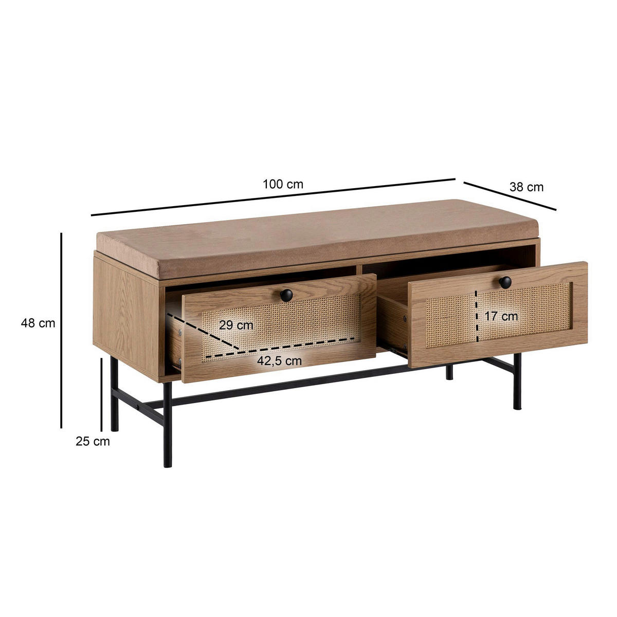 Schuhbank natur Eiche Optik B/H/T: ca. 100x48x38 cm Schuhbank - natur (100,00/48,00/38,00cm) - Wohnling