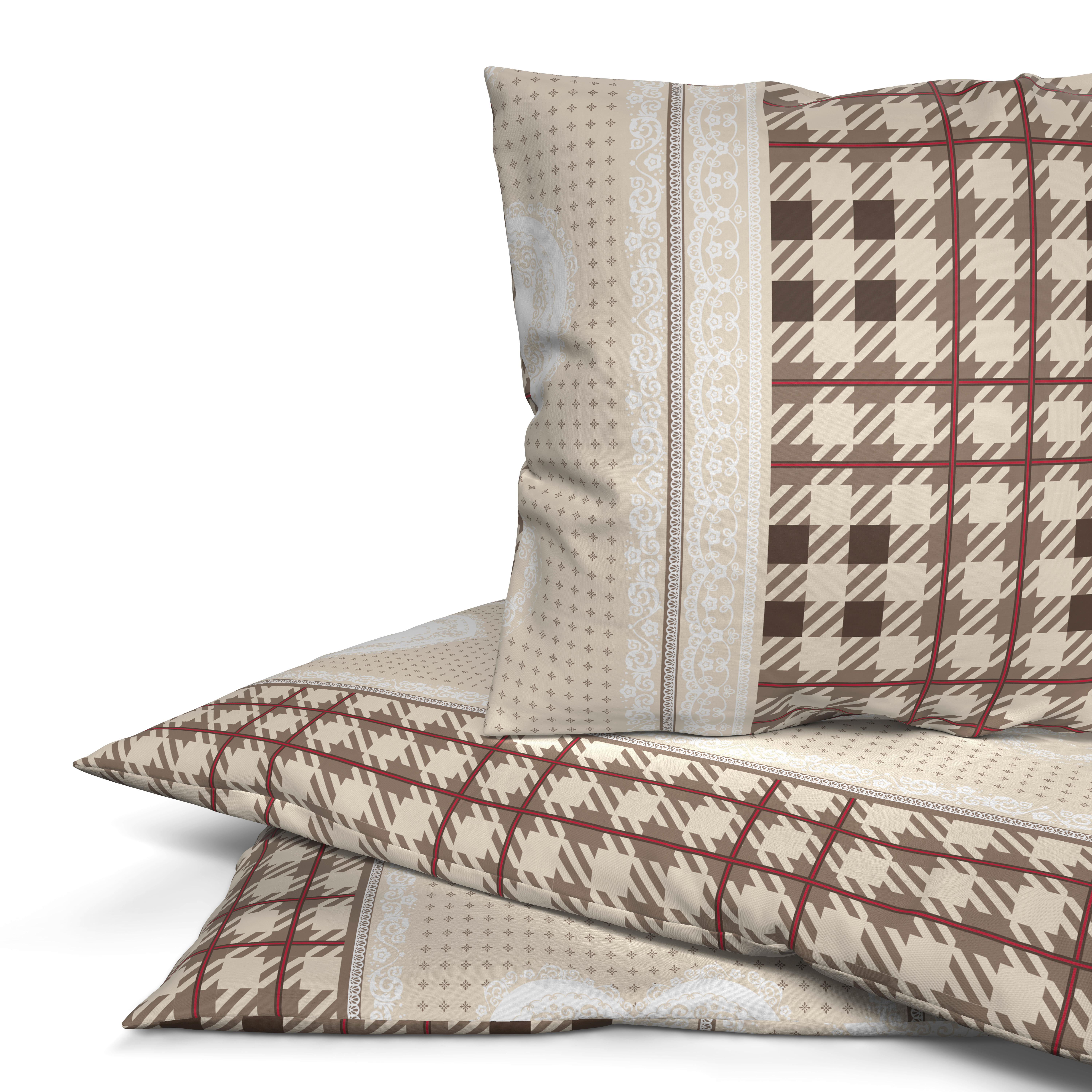 Baumwoll Bettwäsche Biber Bettwäsche_Biber Karo+Herzen135x200 - natur (135,00/200,00cm)