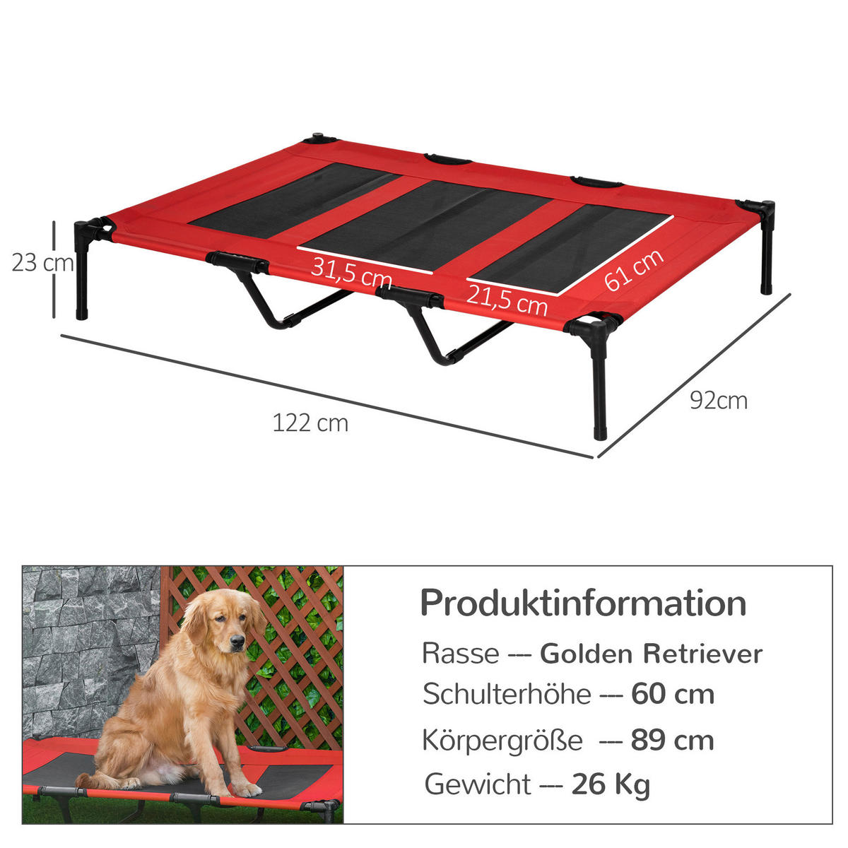 PawHut Hunde-Zubehör schwarz Polypropylen B/H/L: ca. 92x122x23 cm Hundebett - rot/schwarz (23,00/92,00/122,00cm) - PawHut