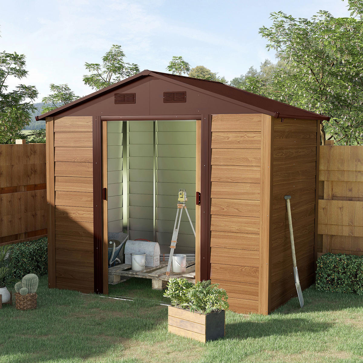 Outsunny Gartenhaus braun B/H/L: ca. 236x208x196 cm Gartenhaus - braun (196,00/236,00/208,00cm) - Outsunny