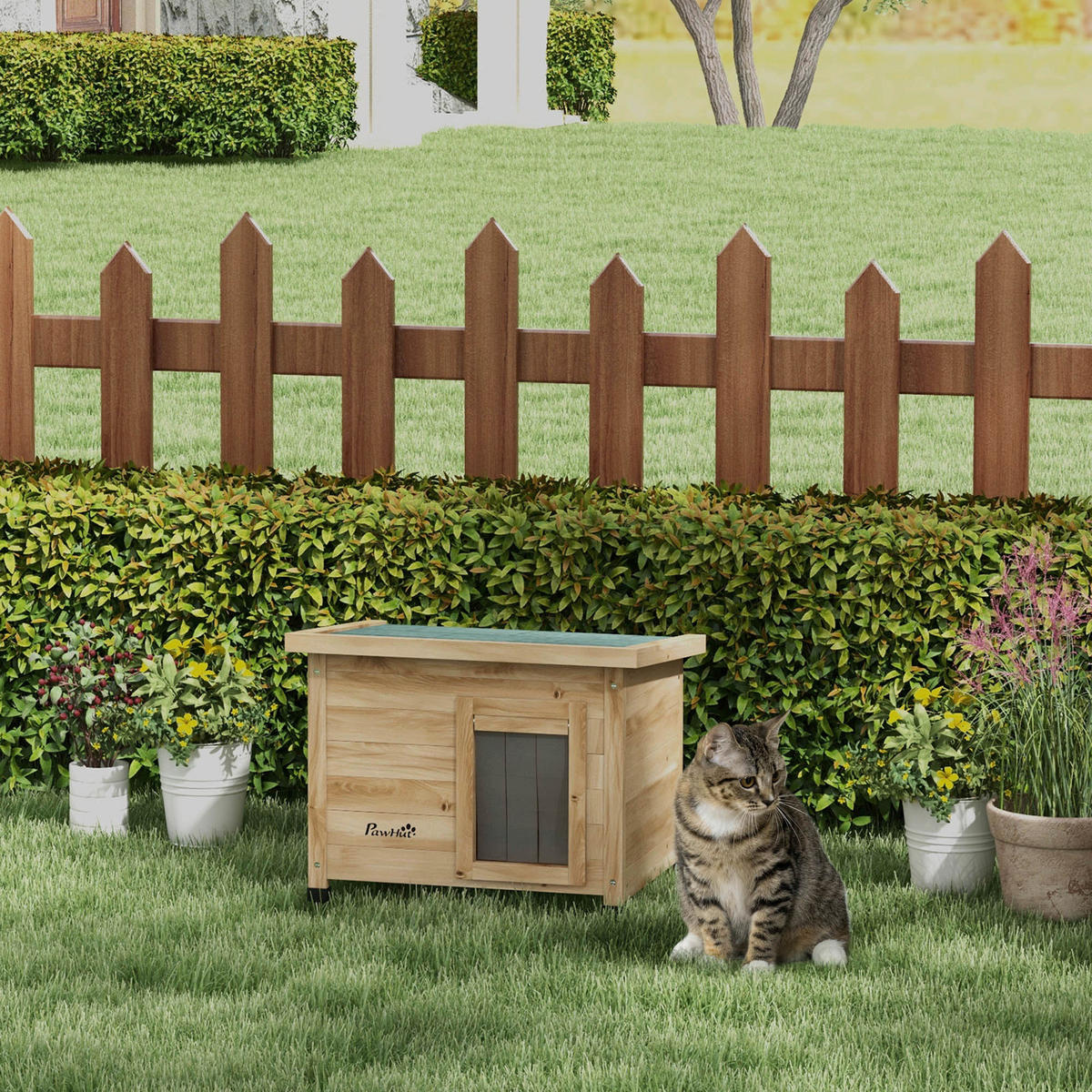 PawHut Katzenhaus gelb Holz B/H/L: ca. 45x43x57 cm Katzenhaus - gelb (57,00/45,00/43,00cm) - PawHut