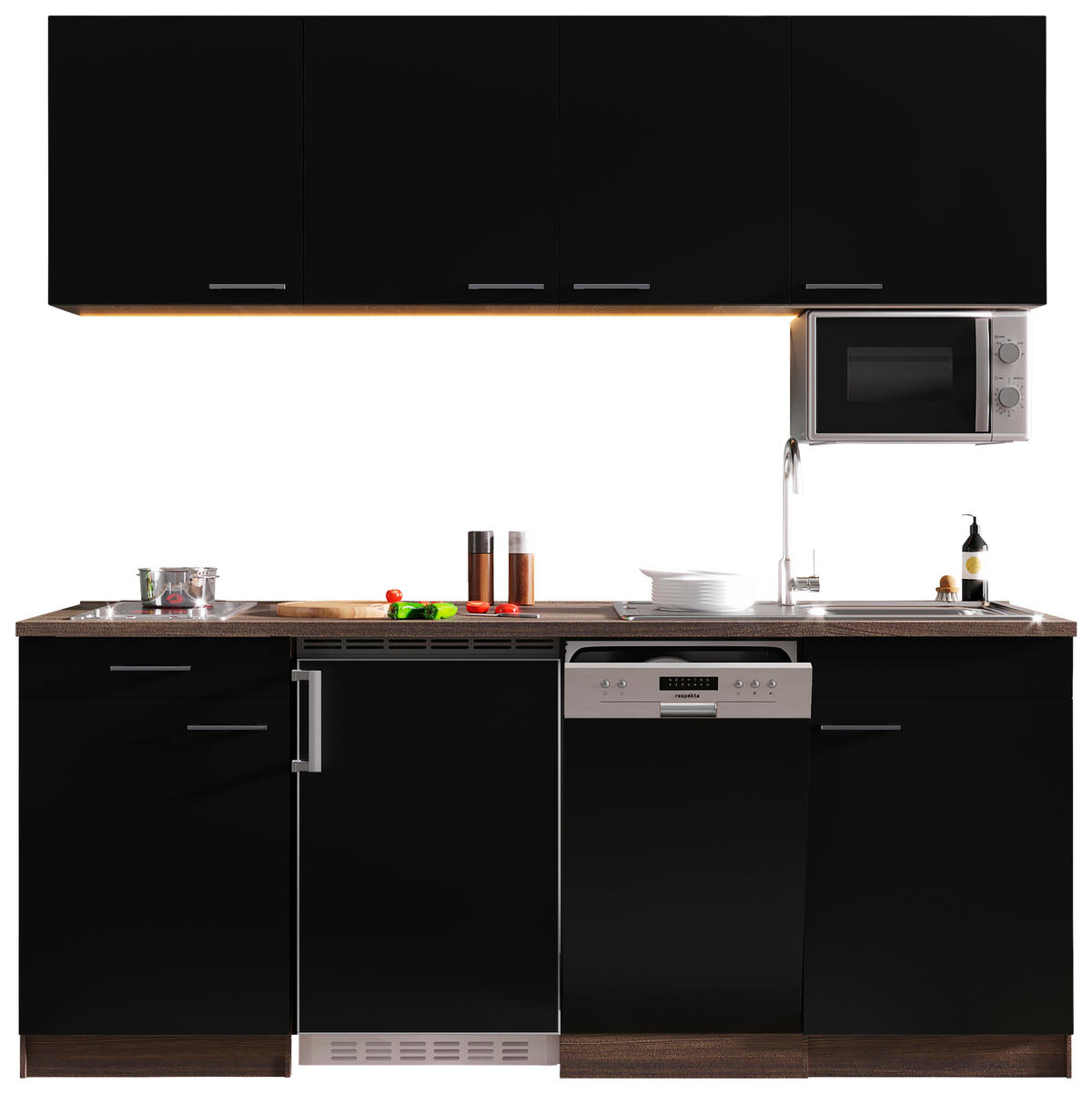 Respekta Küchenblock Economy schwarz matt B/H/T: ca. 195x200x60 cm Economy - Eiche/schwarz (195,00/200,00/60,00cm) - Respekta