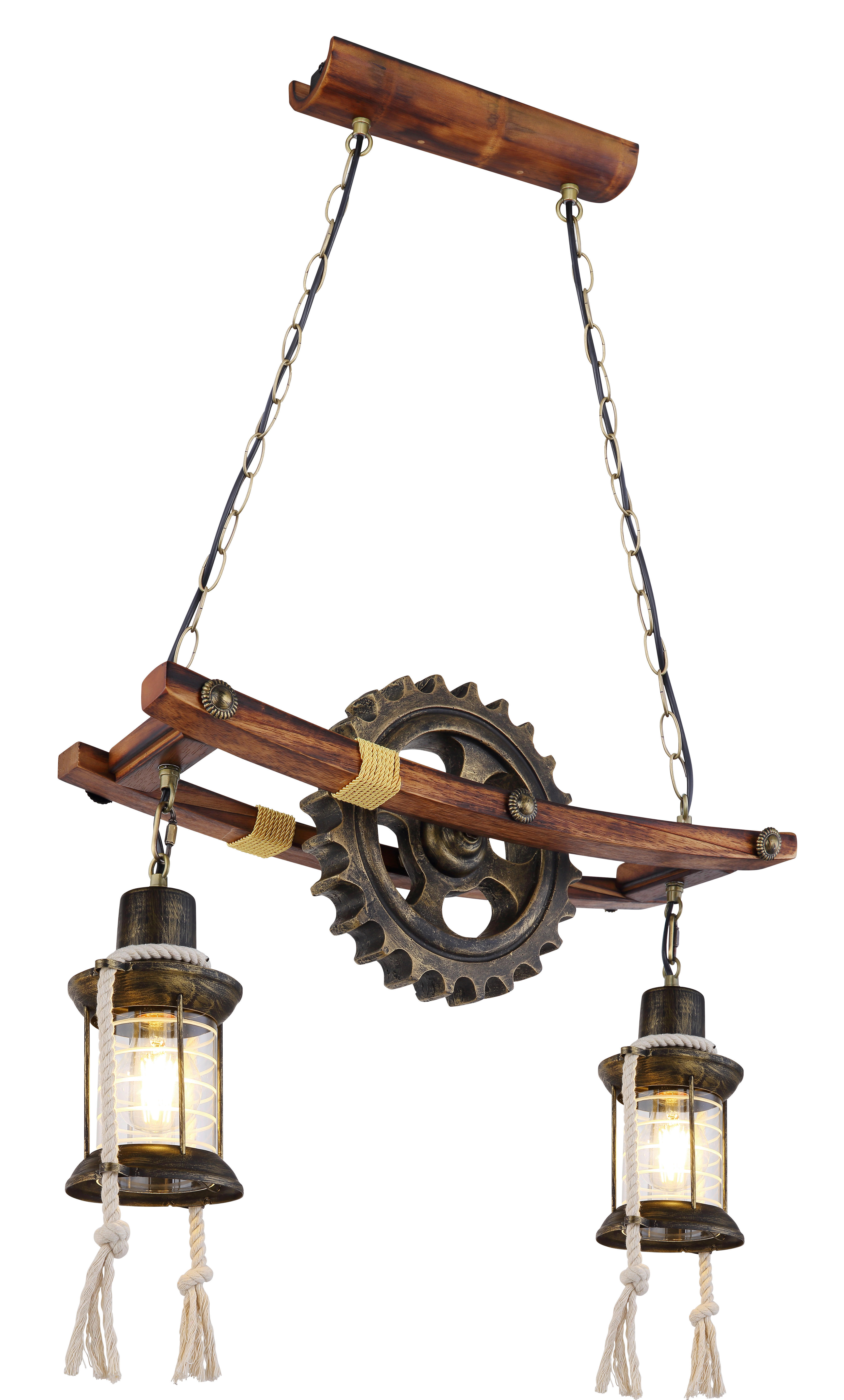 GLOBO Pendelleuchte messing klar Metall Glas B/H/T: ca. 20x110x62 cm E27 2 Brennstellen ABELLA - klar/messing (20,00/110,00/62,00cm) - GLOBO