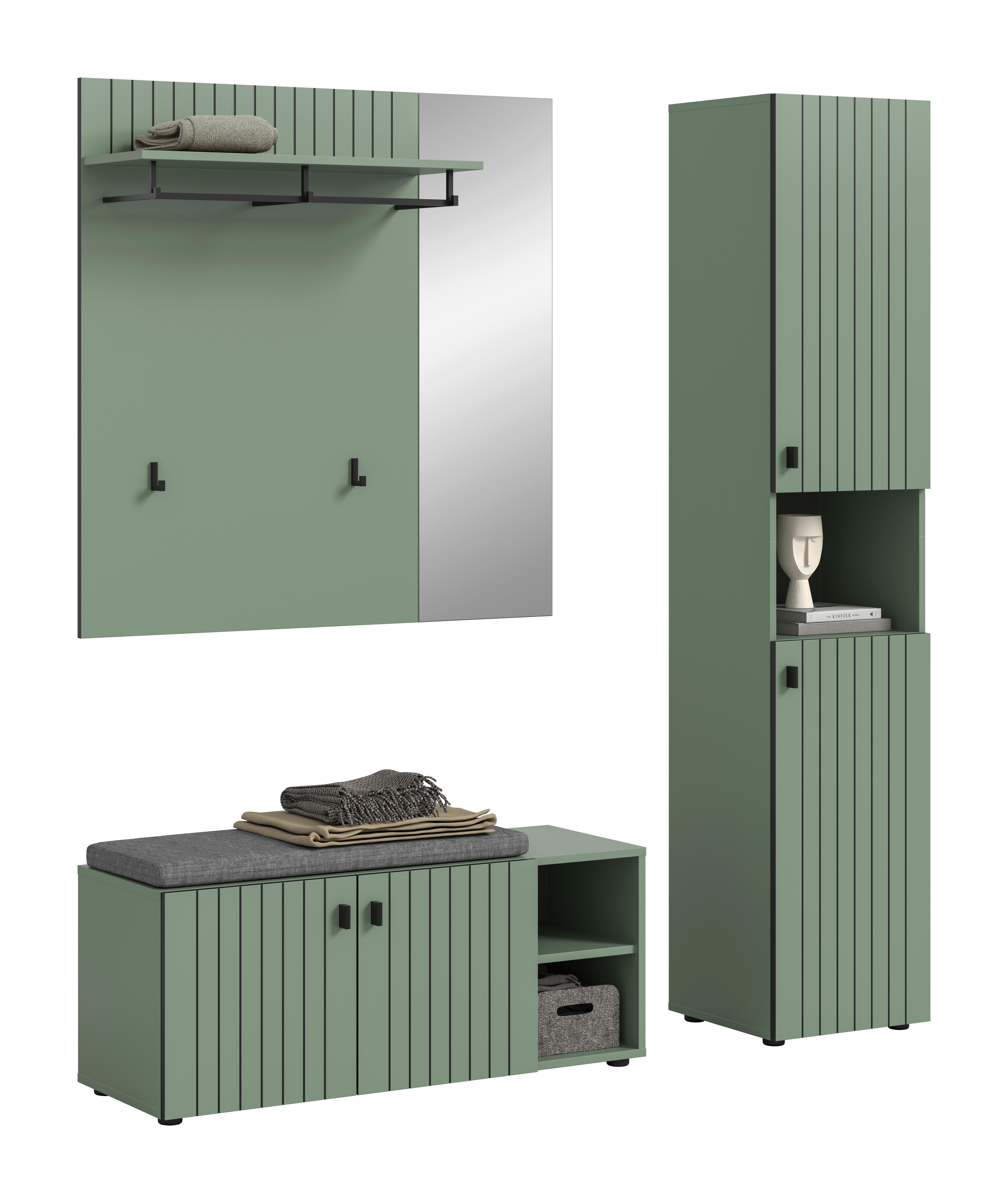 Garderobenset STATION grün B/H/T: ca. 161x192x37 cm STATION - grün (161,00/192,00/37,00cm) - xonox.home