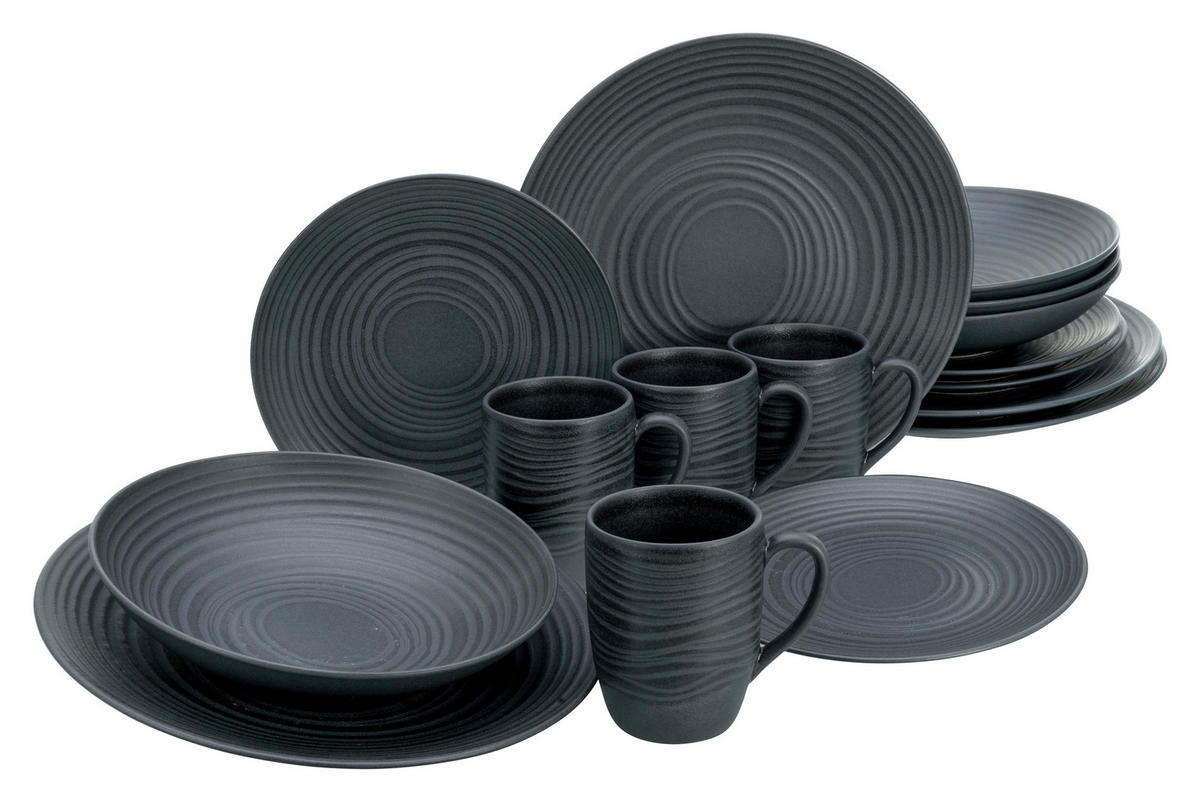 CreaTable Kombiservice Lava Stone schwarz Steinzeug 16 tlg. Lava Stone - schwarz - CreaTable