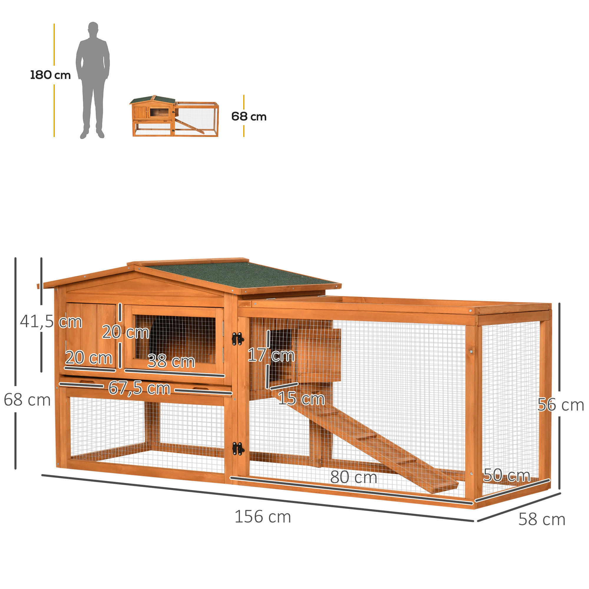 PawHut Stall orange Edelstahl B/H/L: ca. 58x156x68 cm Kleintierstall - orange (68,00/58,00/156,00cm) - PawHut