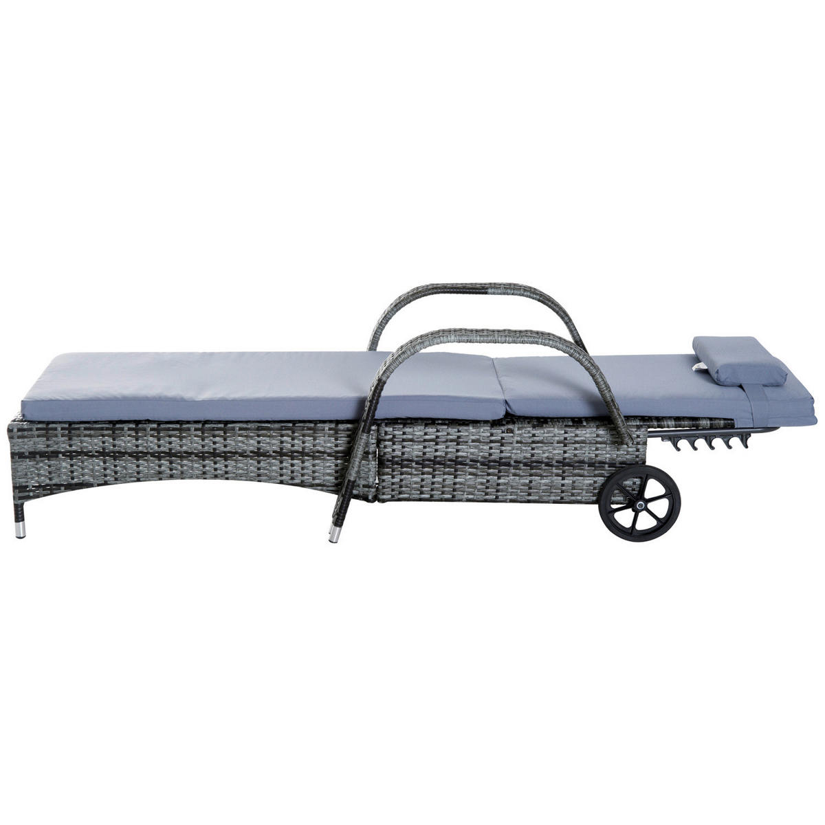 Outsunny Gartenliege grau Metall Rattan-Gartenliege_3tlg. - grau - Outsunny