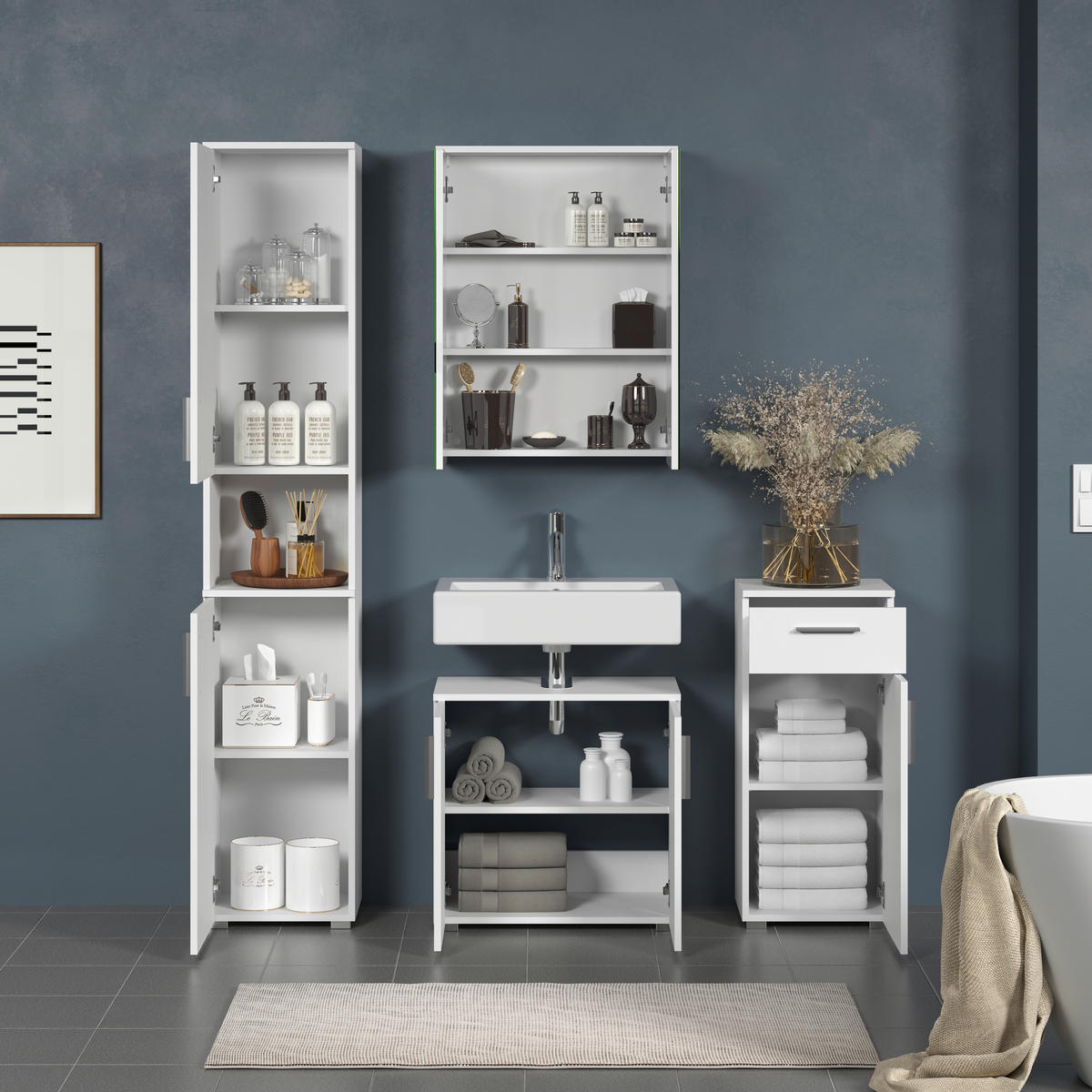 Hochschrank Wons weiß Hochglanz weiß matt B/H/T: ca. 37x192x31 cm Wons - weiß (37,00/192,00/31,00cm) - Trendteam