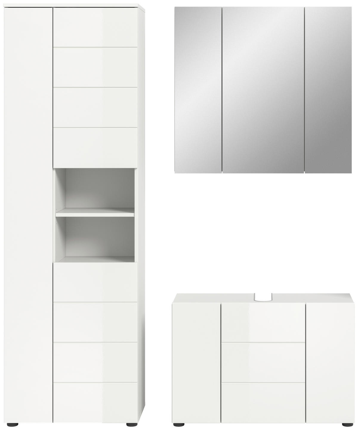 Badezimmer-Set VIRA weiß weiß Hochglanz B/H/T: ca. 157x190x34 cm VIRA - weiß (157,00/190,00/34,00cm) - xonox.home