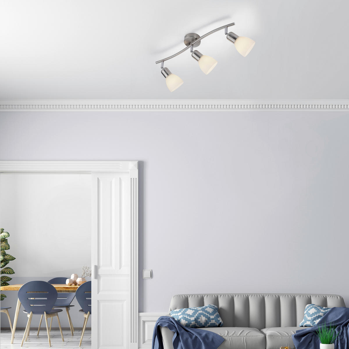 Just Light Spotbalken  PN11953-55  Karo stahlfarbig weiß Aluminium Kunststoff Glas B/H/L: ca. 22x21x68 cm E14 3 Brennstellen Karo - weiß/stahlfarbig (68,00/22,00/21,00cm) - Just Light