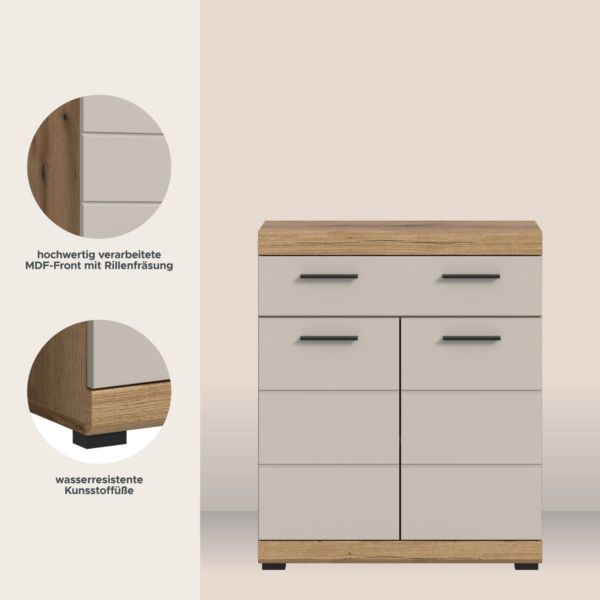 Badhochschrank Scout Evoke Oak Nachbildung Kaschmirgrau Nachbildung B/H/T: ca. 74x88x31 cm Scout - Kaschmirgrau (74,00/88,00/31,00cm) - xonox.home