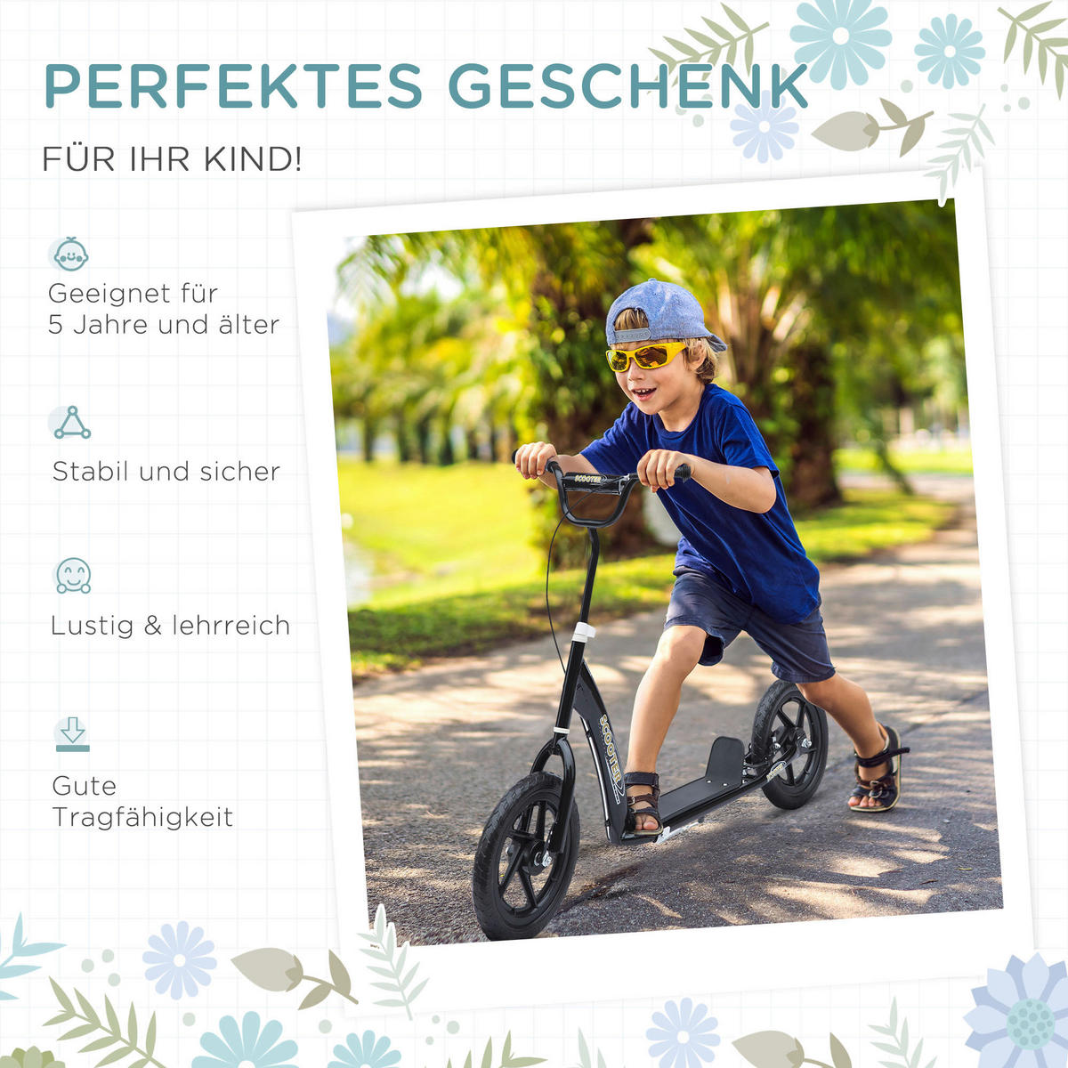 HOMCOM Kinderroller schwarz Kinderroller - schwarz (120,00/52,00/88,00cm) - HOMCOM