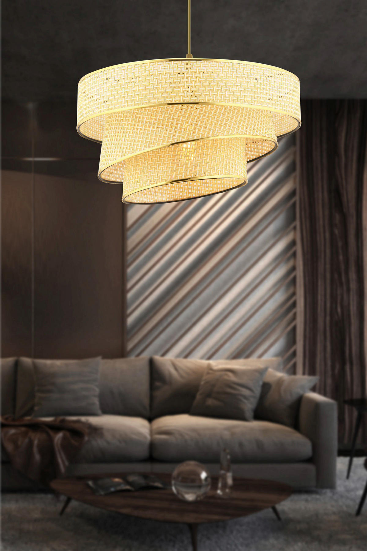 Opviq Pendelleuchte kamel Metall Baumwolle B/H/L: ca. 40x72x40 cm E27 1 Brennstellen Couper Hazeran - kamel (40,00/40,00/72,00cm) - Opviq