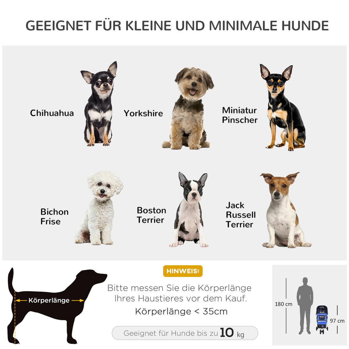 PawHut Hunde-Zubehör blau Nylon B/H/L: ca. 45x75x97 cm Hundewagen - blau (97,00/45,00/75,00cm) - PawHut