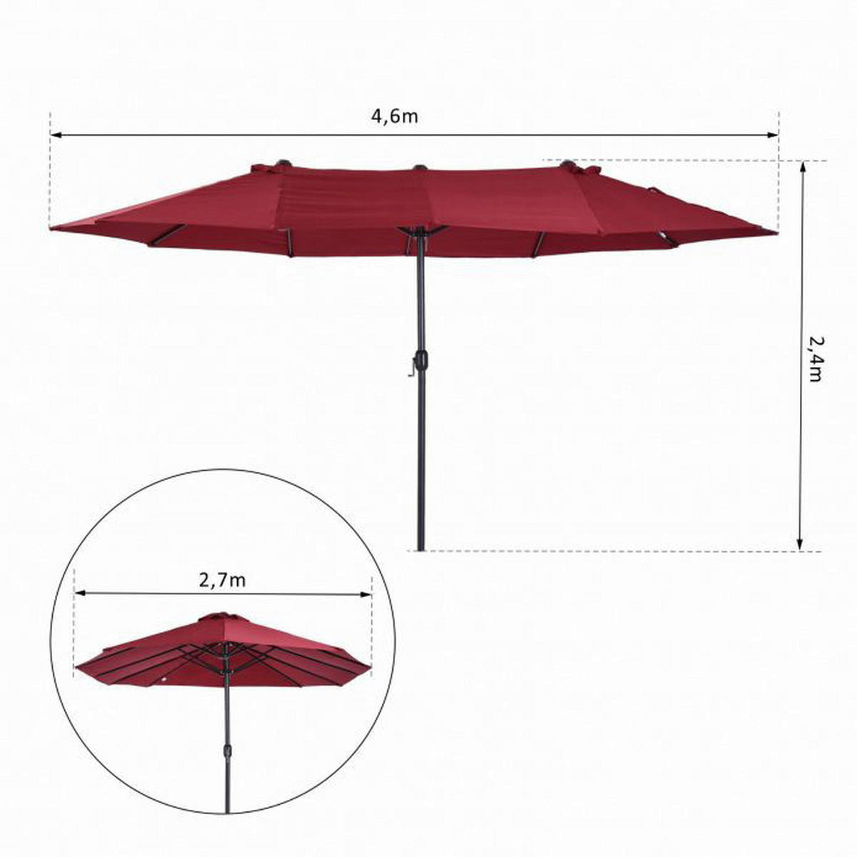 Outsunny Marktschirm weinrot Metall B/H/L: ca. 270x240x460 cm Marktschirm - weinrot (460,00/270,00/240,00cm) - Outsunny