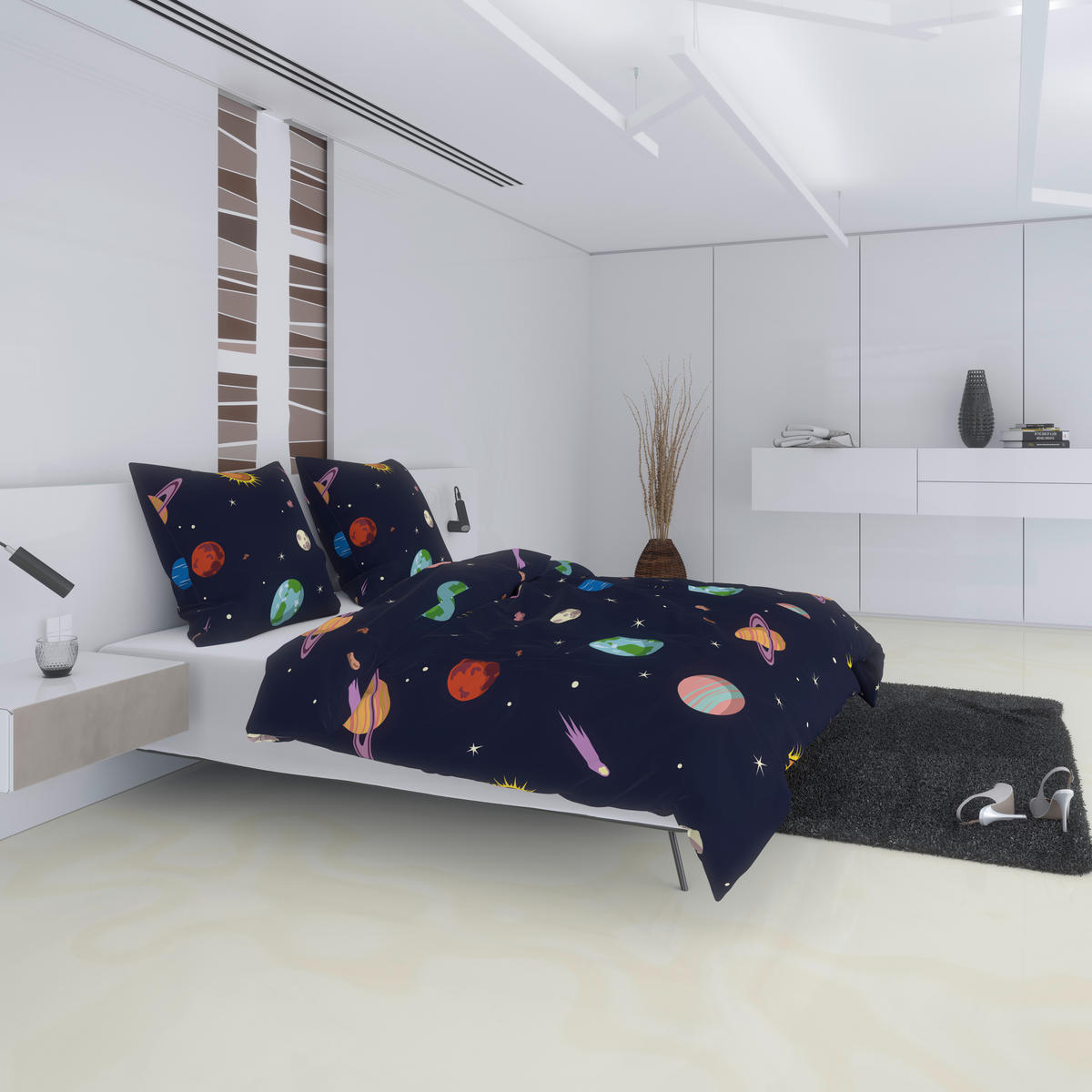 Microfaser Bettwäsche Jugendbettwäsche Weltall - mehrfarbig/dunkelblau (135,00/200,00cm)
