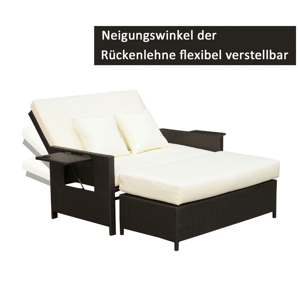 Outsunny Lounge-Sof dunkelbraun Polyrattan B/H/L: ca. 72x96x130 cm Lounge-Sofa - dunkelbraun/creme (130,00/72,00/96,00cm) - Outsunny